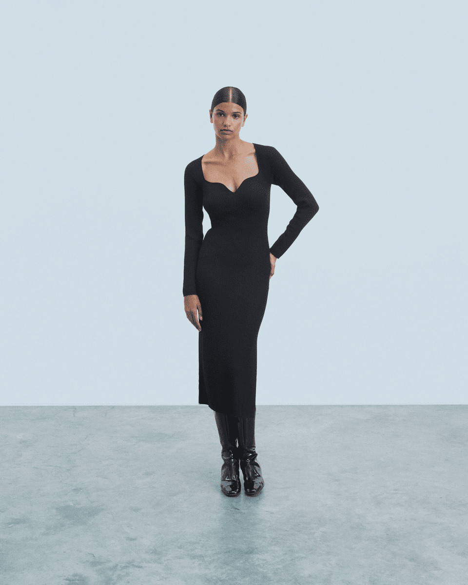 Robe Longue Manche Longue Decolleté Coeur