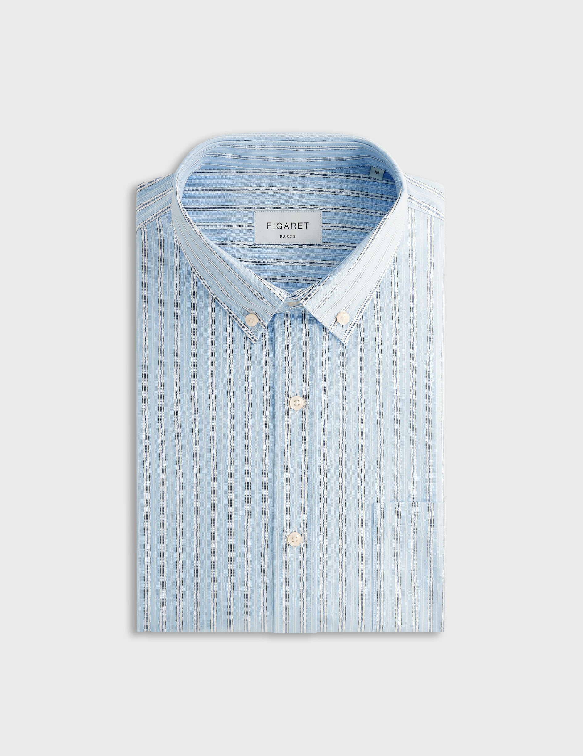 Chemise gabriel col américain avec poche poitrine en oxford rayé bleu