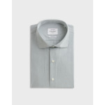 Chemise col italien en popeline à carreaux vert