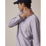 Chemise aurélien col prodigieux boutonné avec poche poitrine en oxford rayé marine