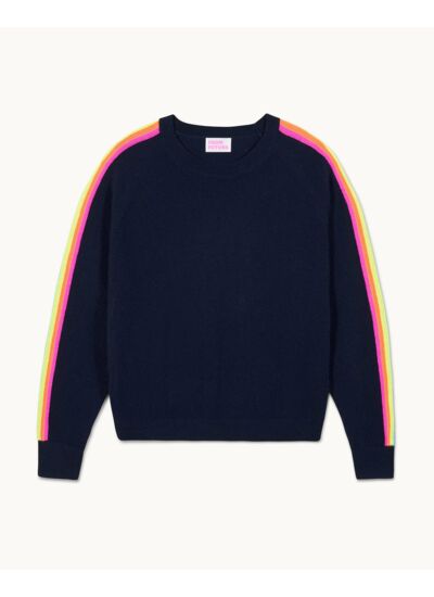 Pull Col Rond Bandes Multicolores aux Manches