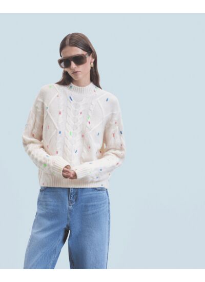 Pull Col Rond Torsades Multicolore