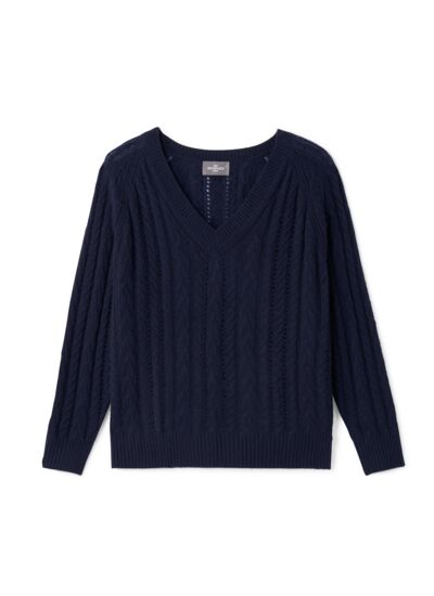 Pull V ample à torsades - Femme - MARINE