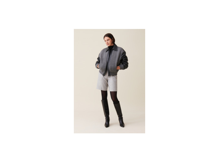 Bomber cuir bi matière gris claudie pierlot