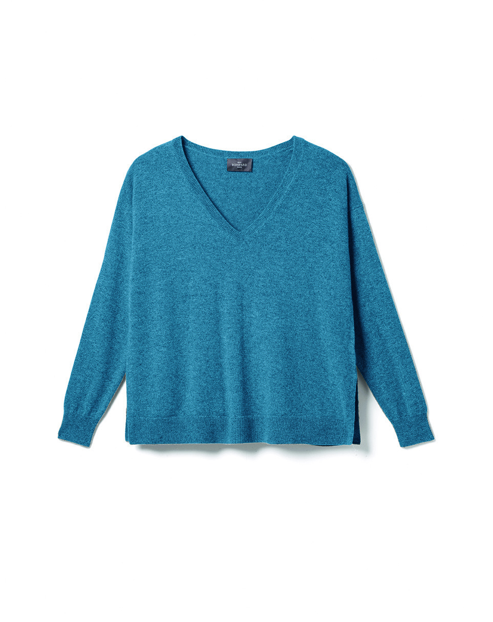 Pull col V ample fin - Femme - BLEU CANOE