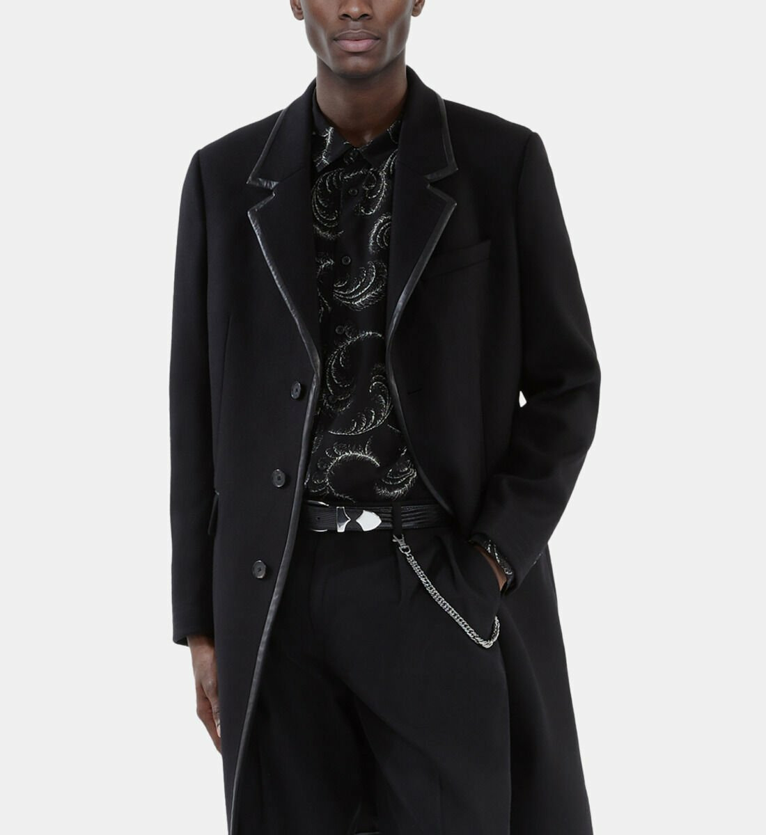 Manteau Long En Laine Mélangée Noire Homme