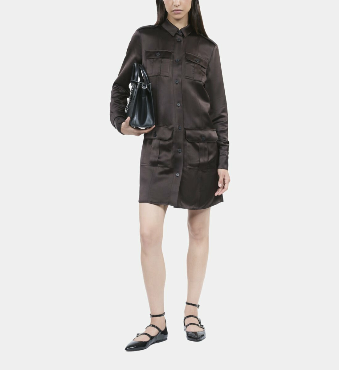 Robe Saharienne Courte Marron Femme