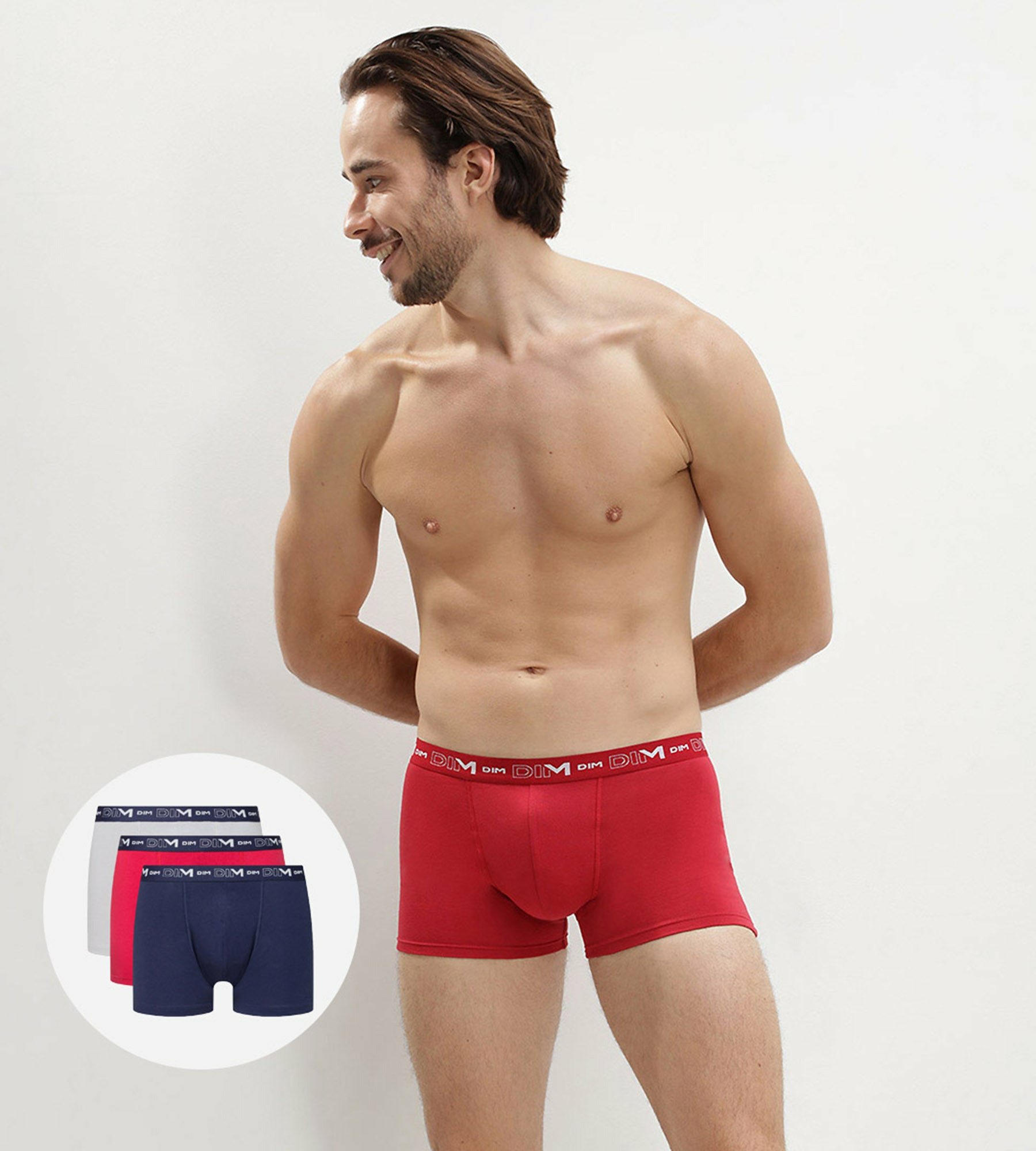 Lot de 3 boxers homme bleu denim rouge topaze acier Coton Stretch