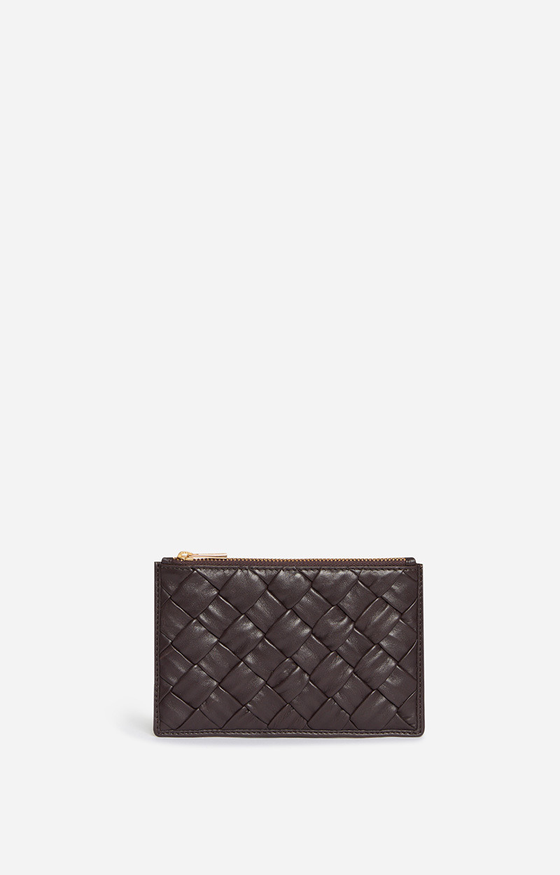 Porte Monnaie En Cuir Tressé Cuir D'agneau Tressé