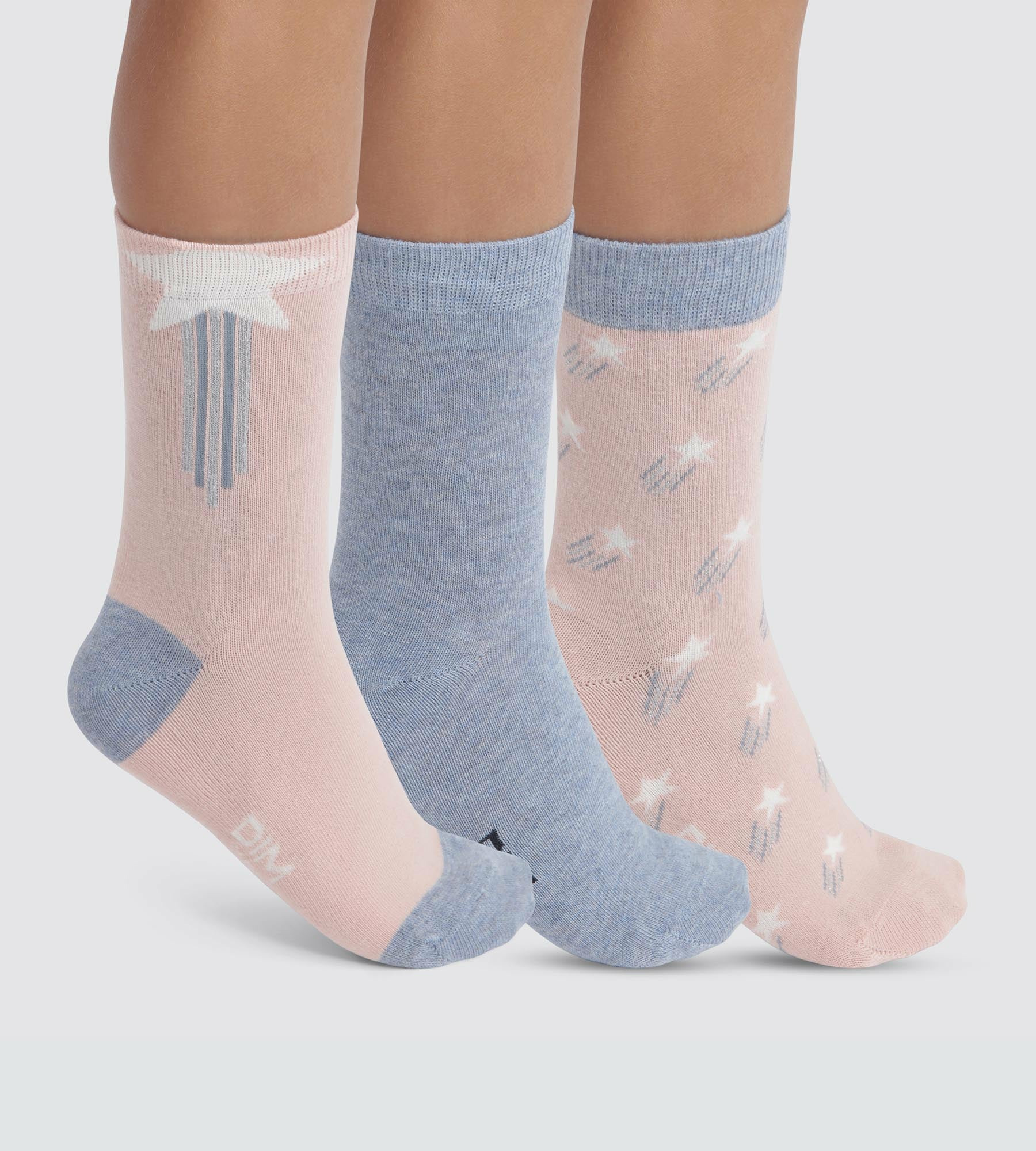Lot de 3 paires de chaussettes enfant à étoiles Denim Rose Coton Style