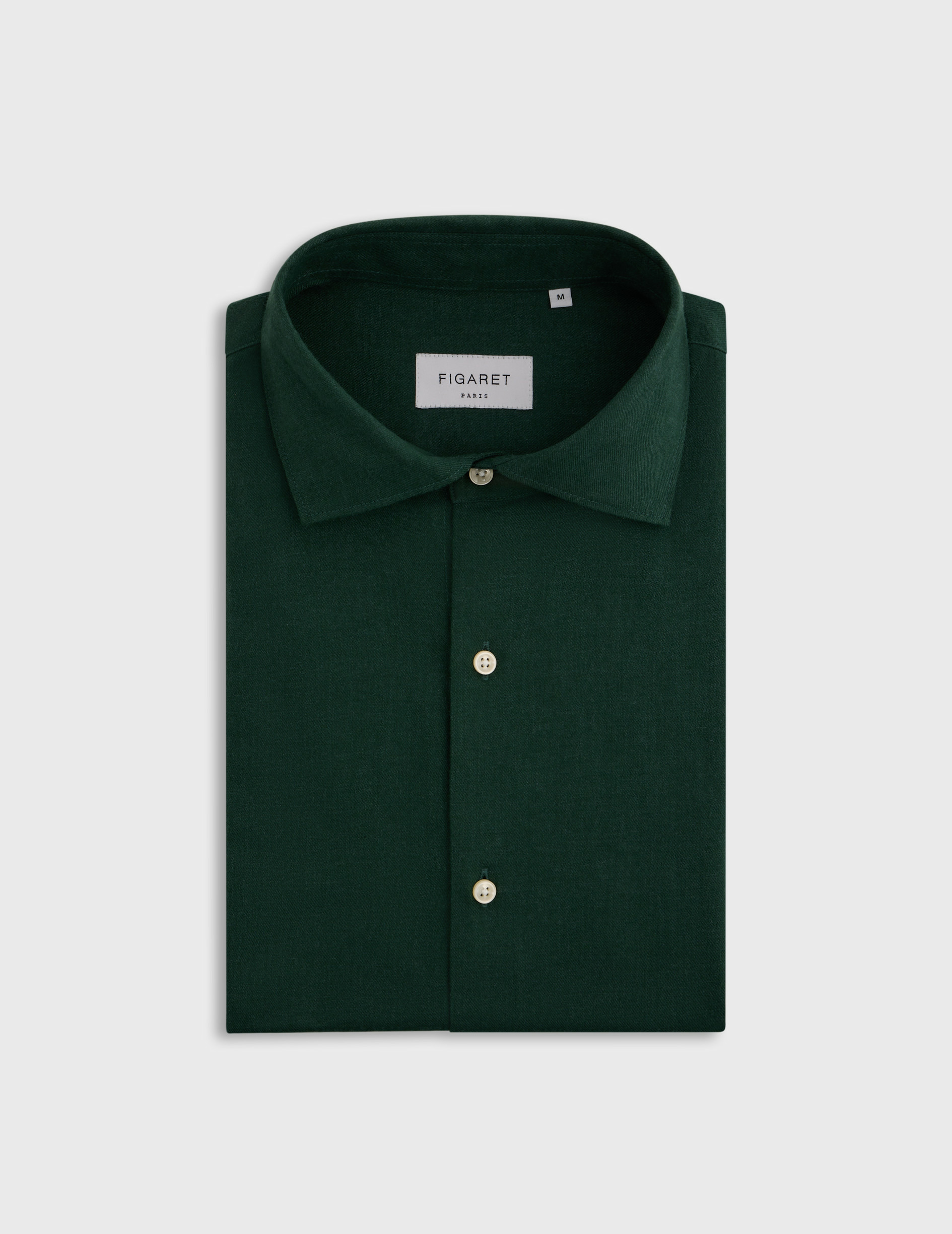 Chemise aristote col italien en flanelle de coton et laine unie vert