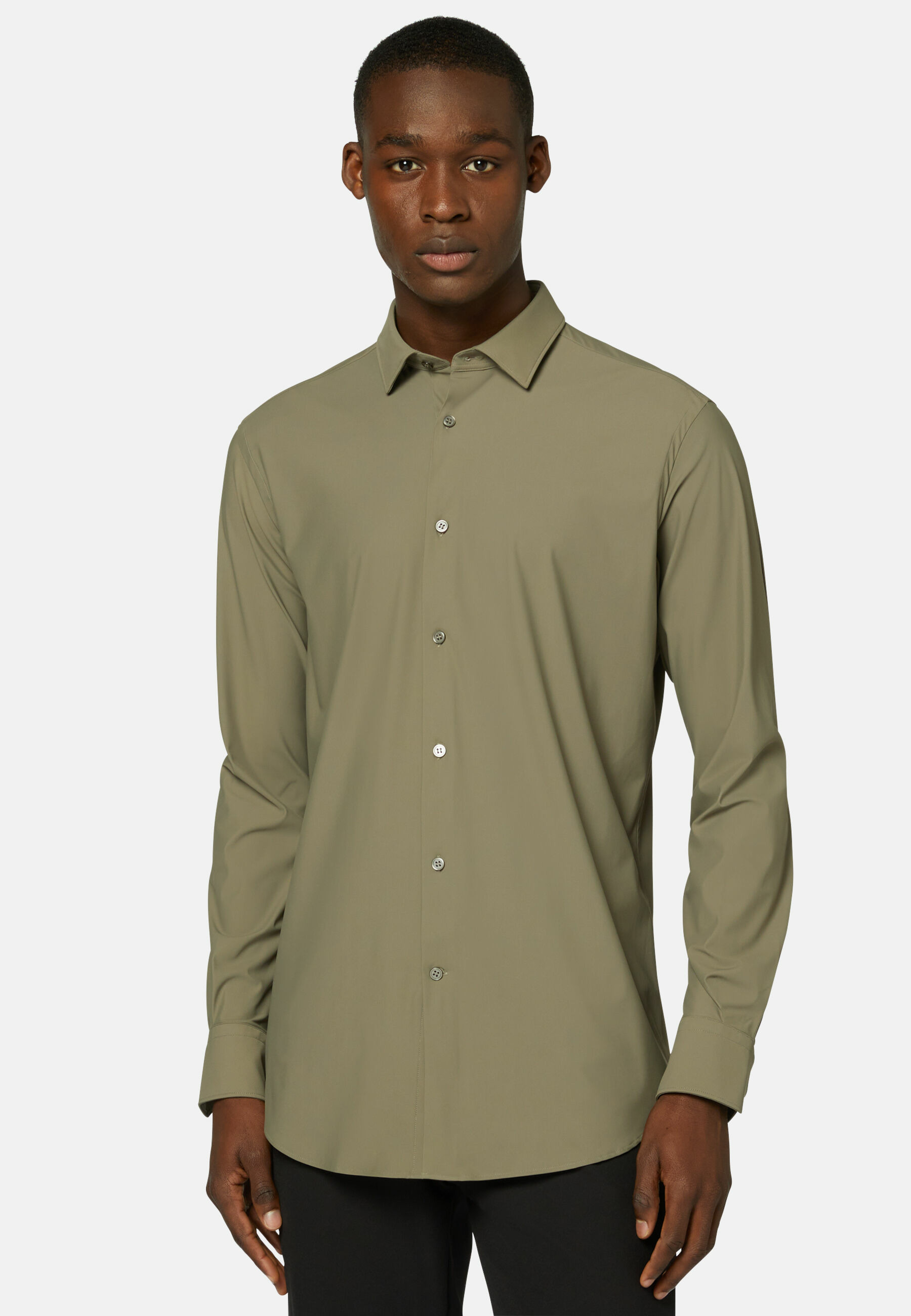 Chemise Kaki En Nylon Extensible Slim