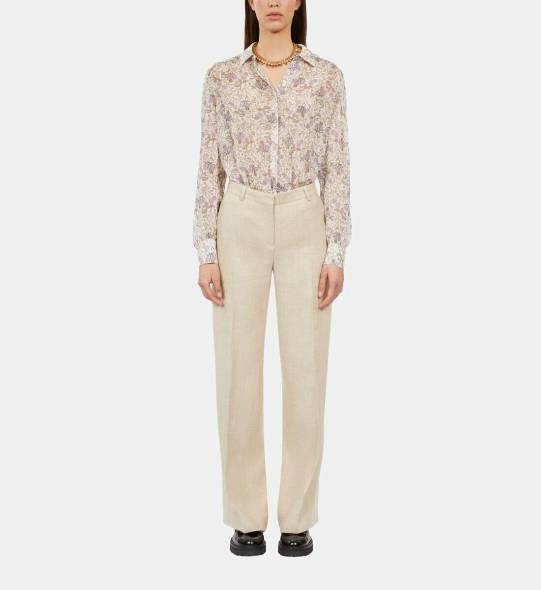 Pantalon Tailleur Écru En Lin Femme