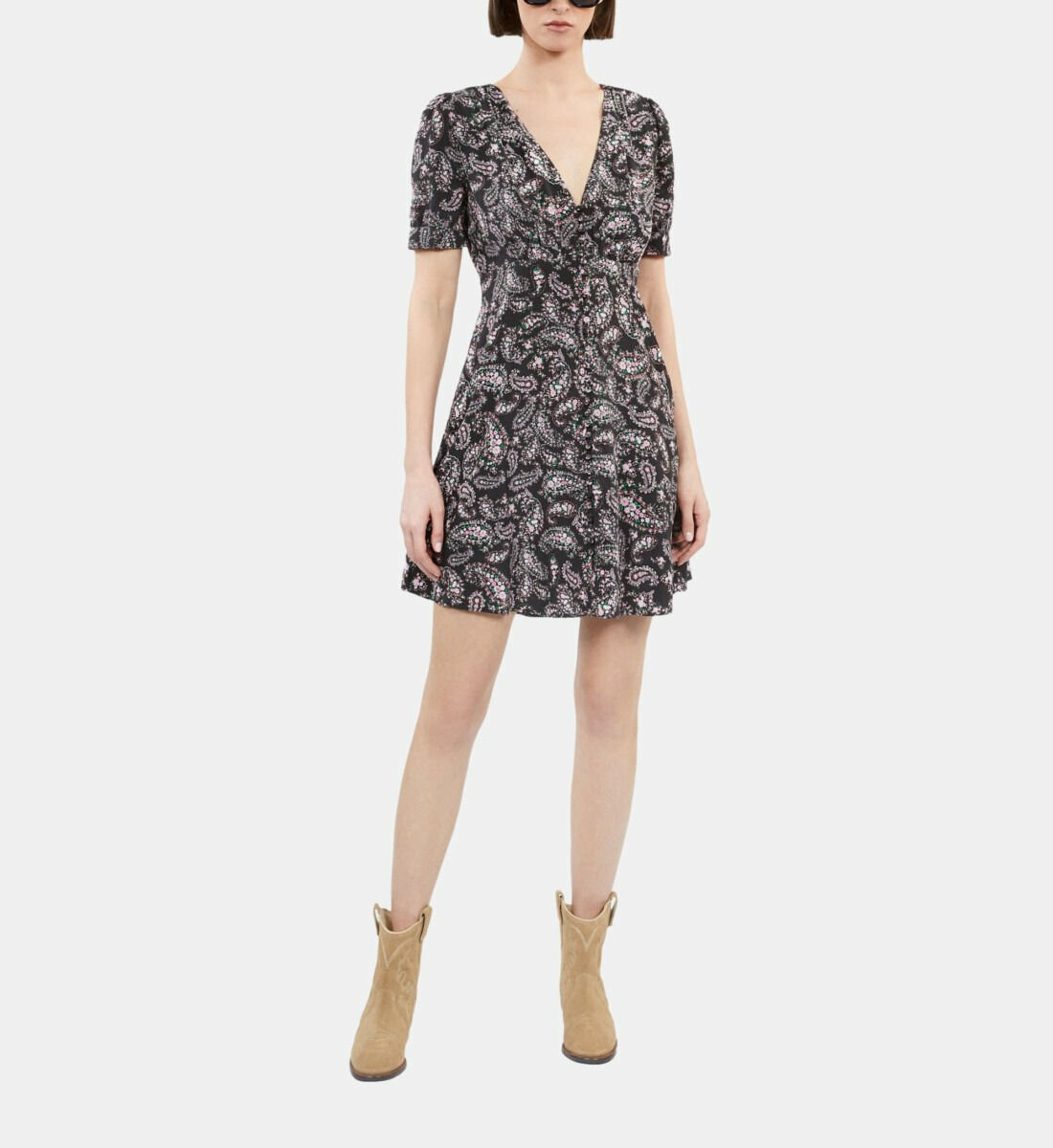 Robe Courte Imprimée Avec Boutonnage Femme