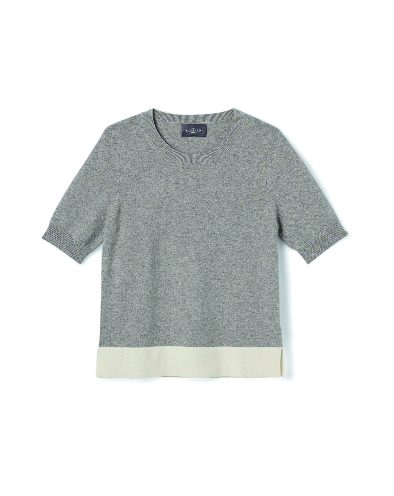 Col rond bas contrasté - Femme - GRIS ARGENTE/NATUREL