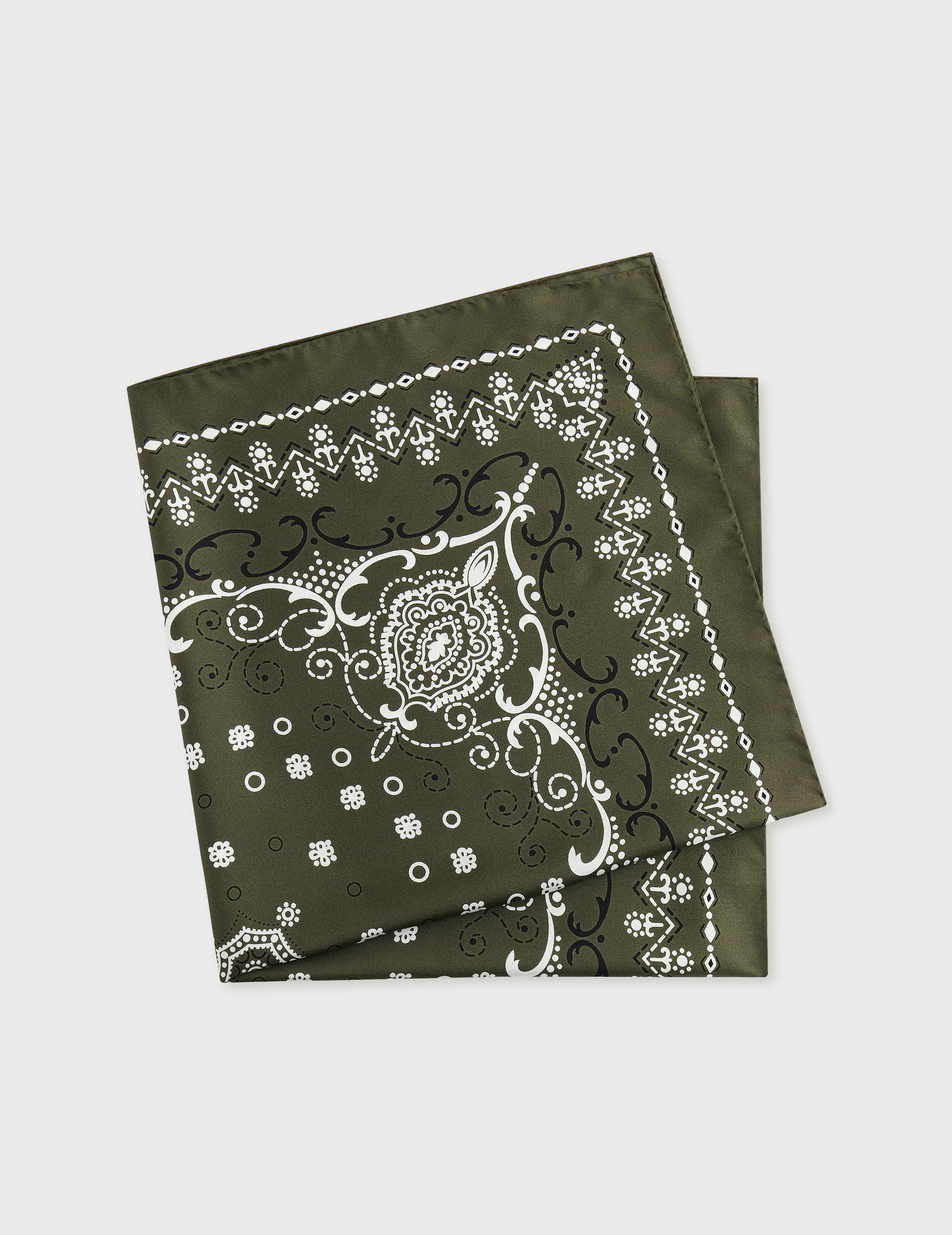 Bandana à motifs en twill de soie kaki