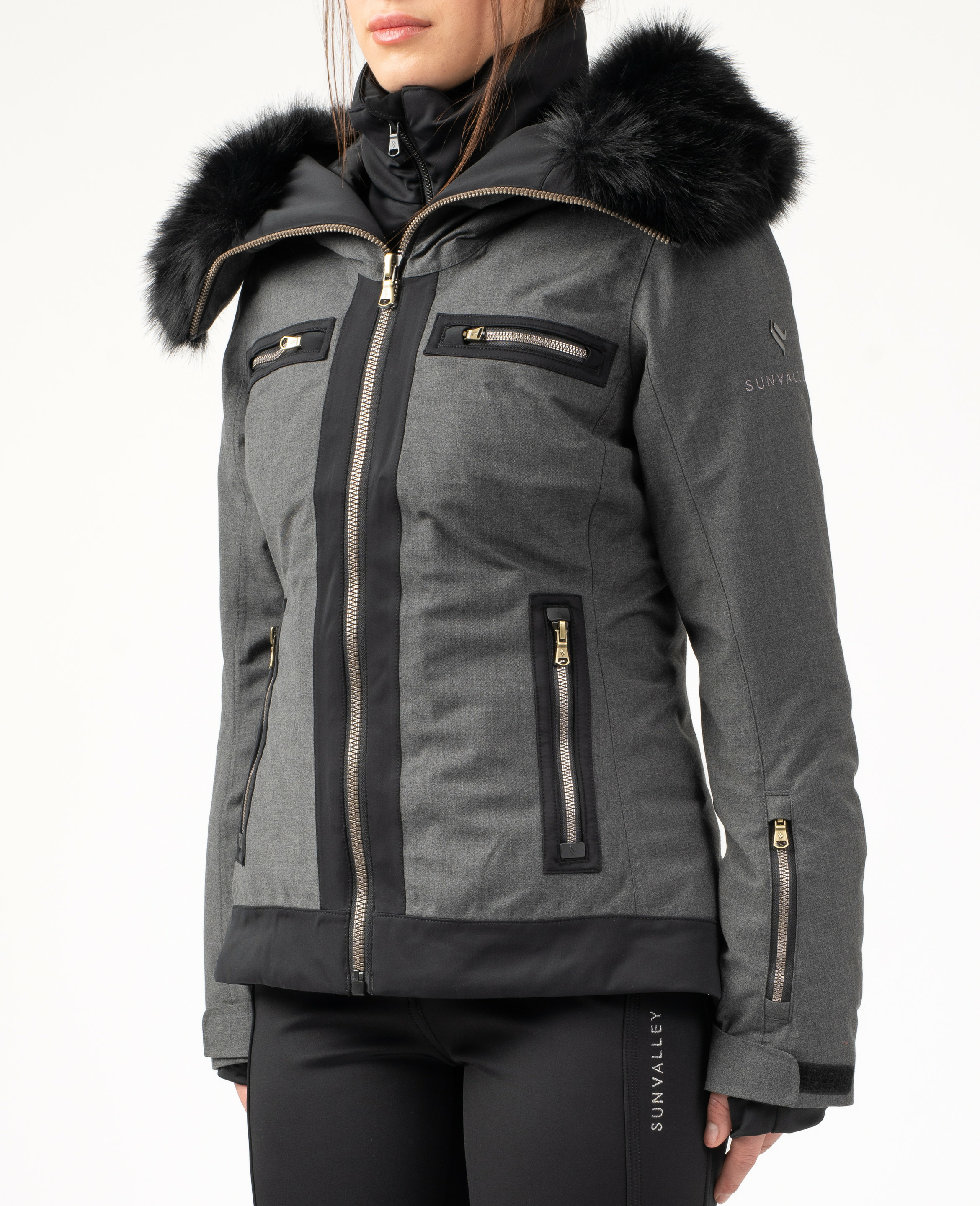 Veste de ski imprimée à col châle fourrure femme