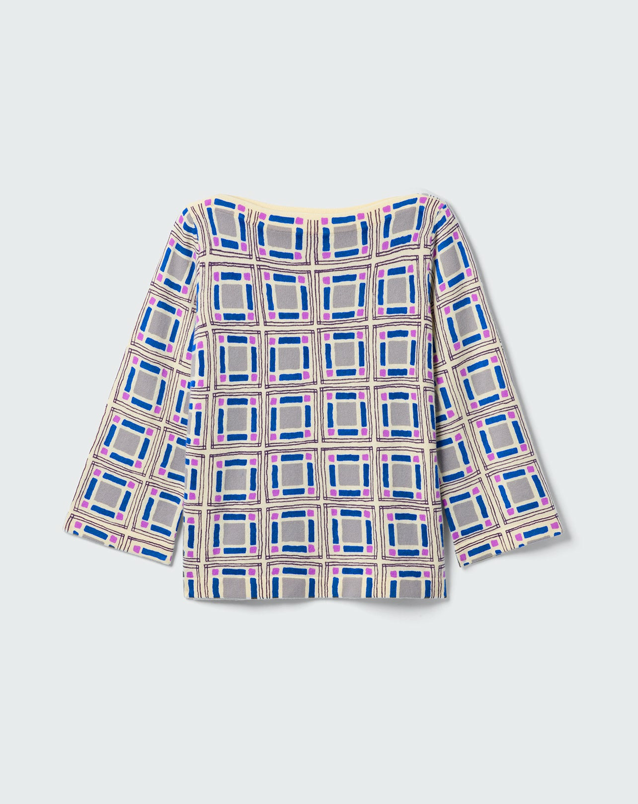 Pull col bateau imprimé céramique - Femme - BLEU PIGMENT/GRIS ARGENTE