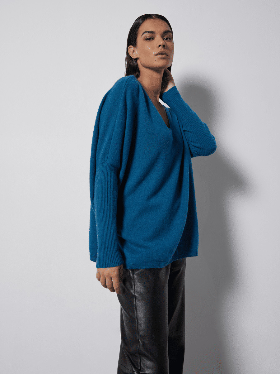 Pull poncho cachemire Faustine PETROLE