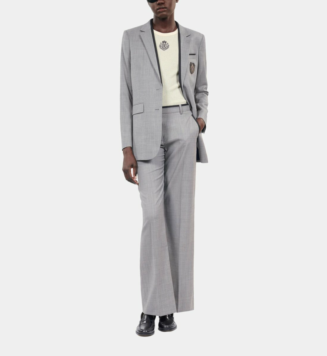 Veste Tailleur En Laine Taupe Femme