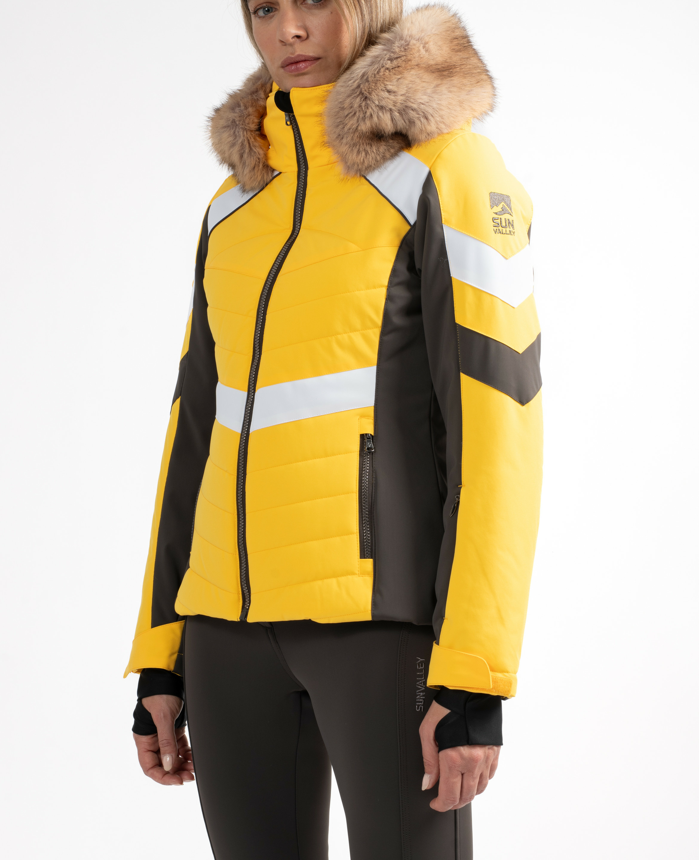 Veste de ski à empiècements et fourrure femme