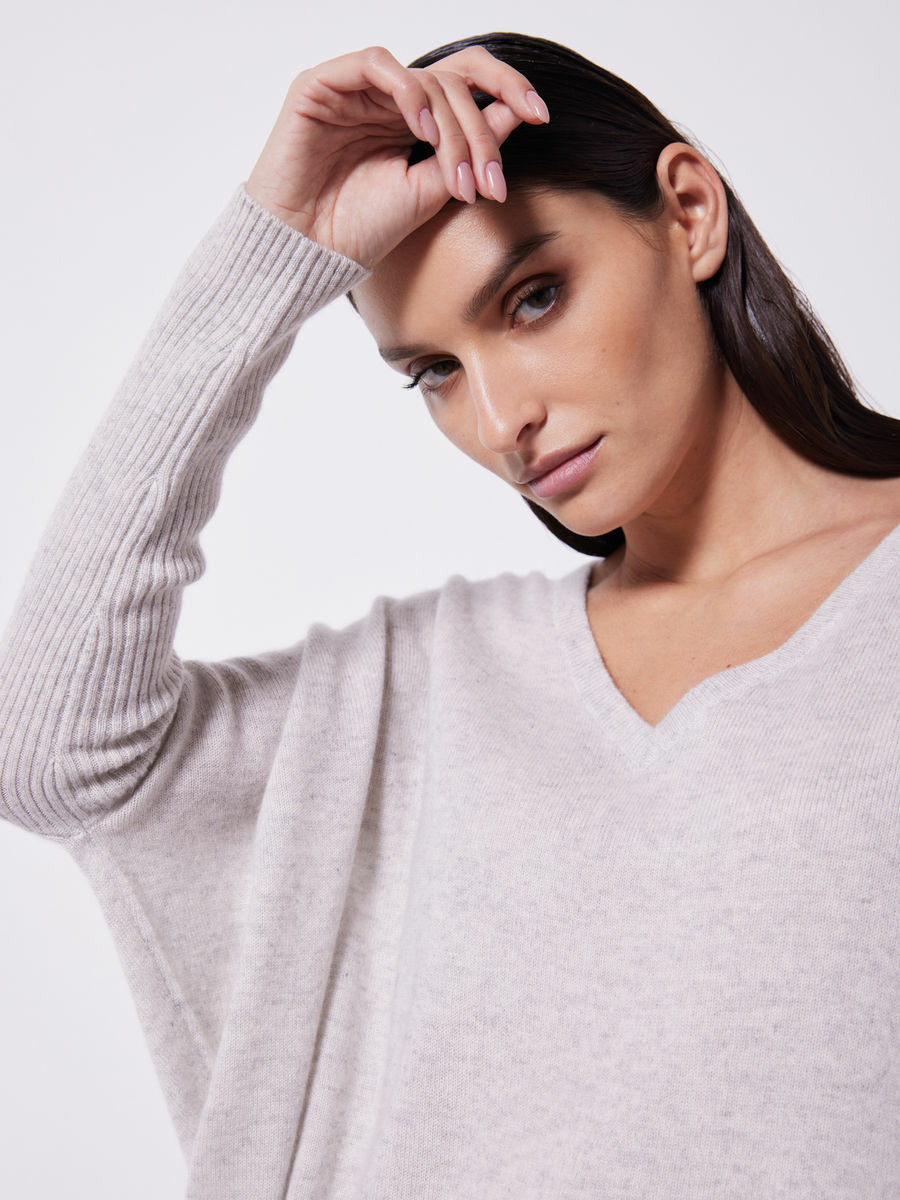 Pull poncho cachemire Faustine WHITE CHINE