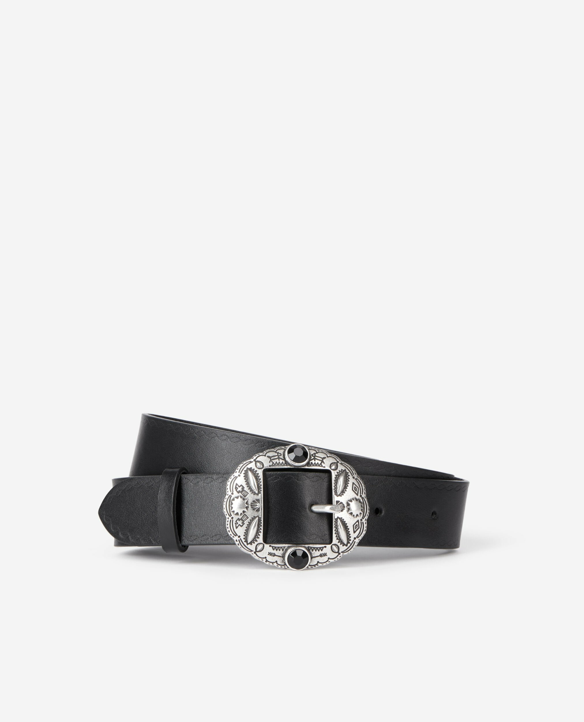 Ceinture En Cuir Noir Avec Pièces Métalliques