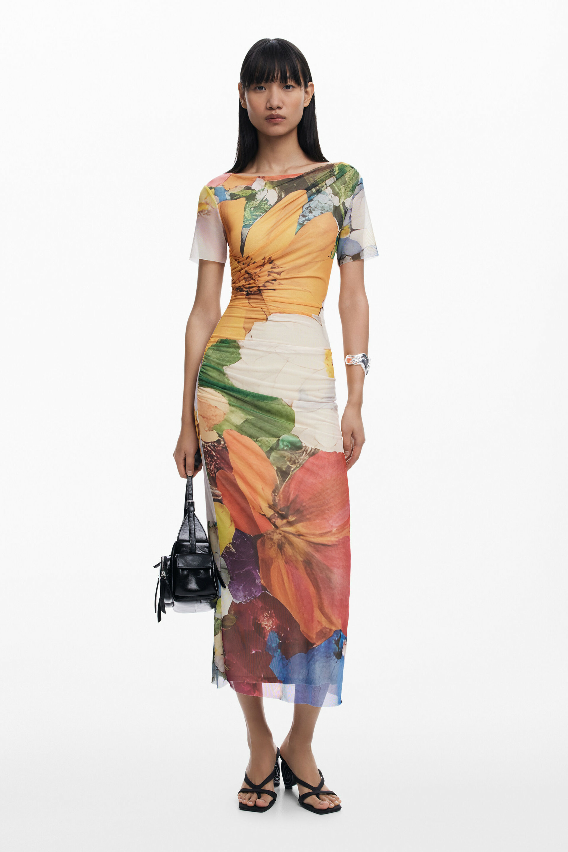 Robe midi en tulle à fleurs