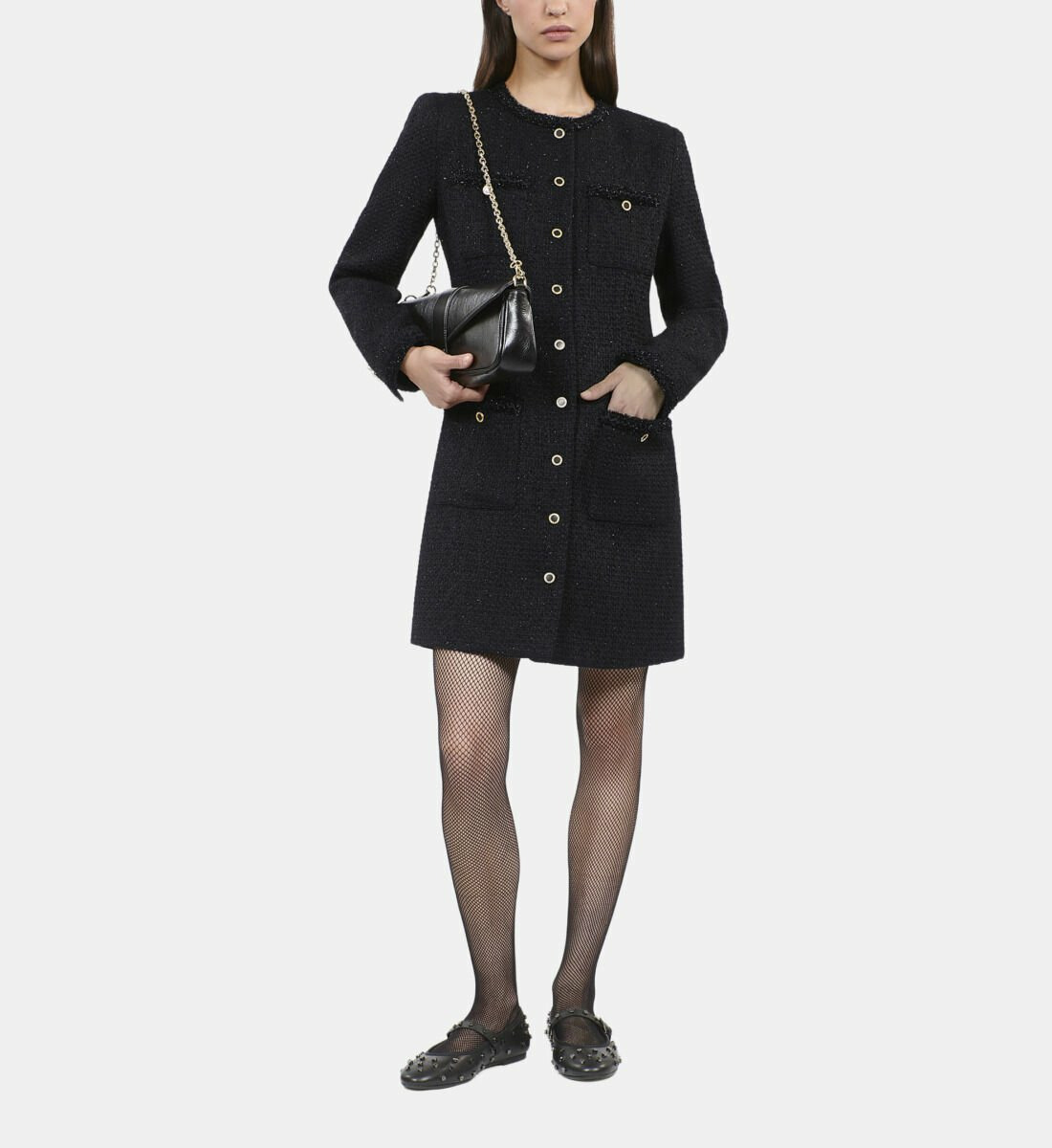 Robe Courte En Tweed Noir Femme