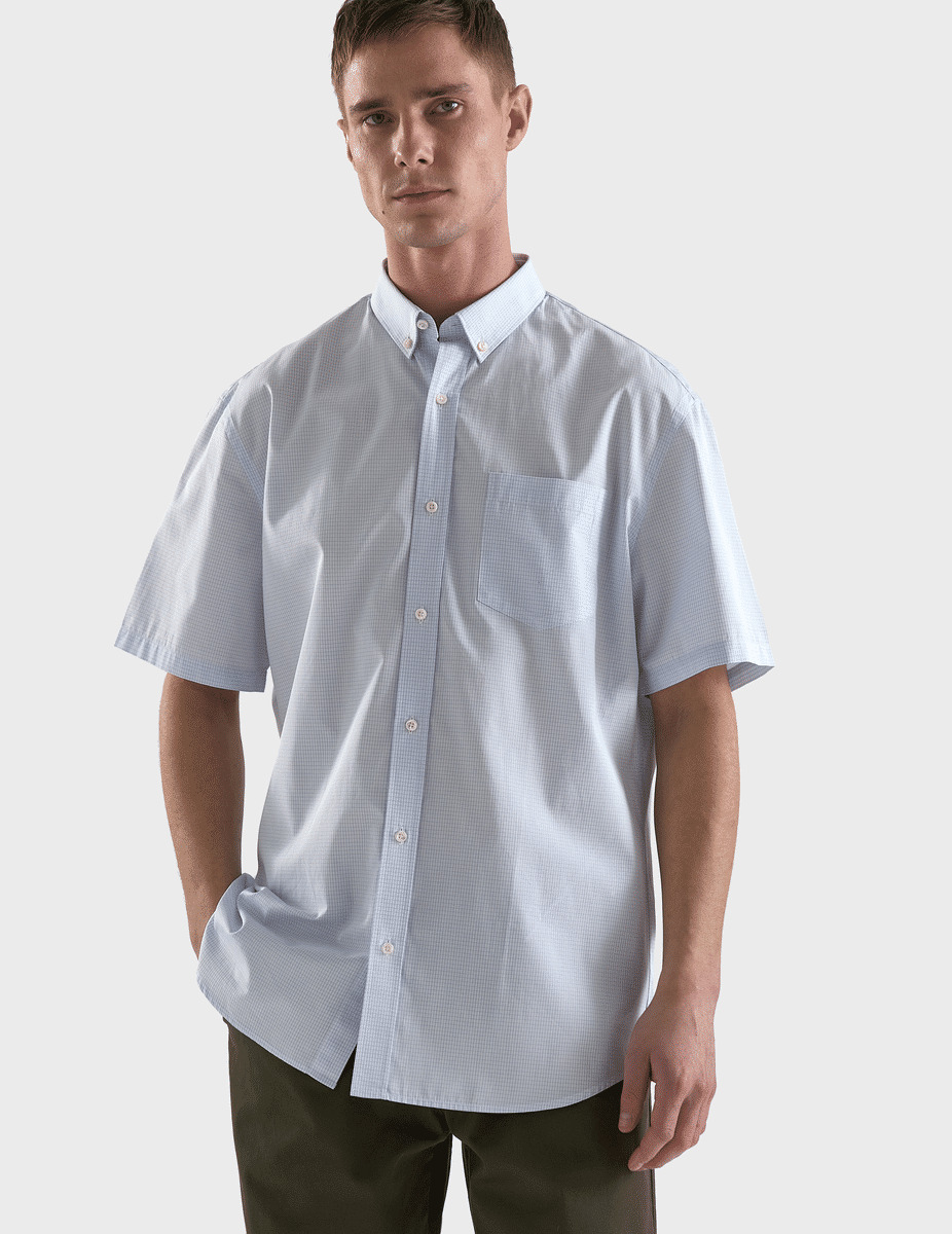Chemise Classique manches courtes à carreaux bleus