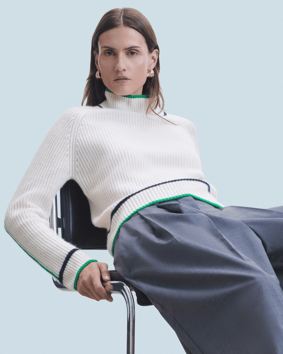 Pull Col Montant Tricolore Maille Perlée