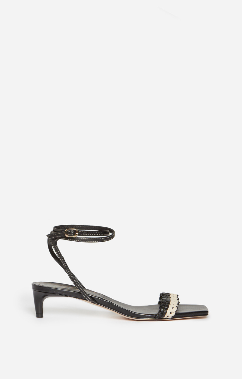 Sandales À Talon Tressées En Cuir D'Agneau