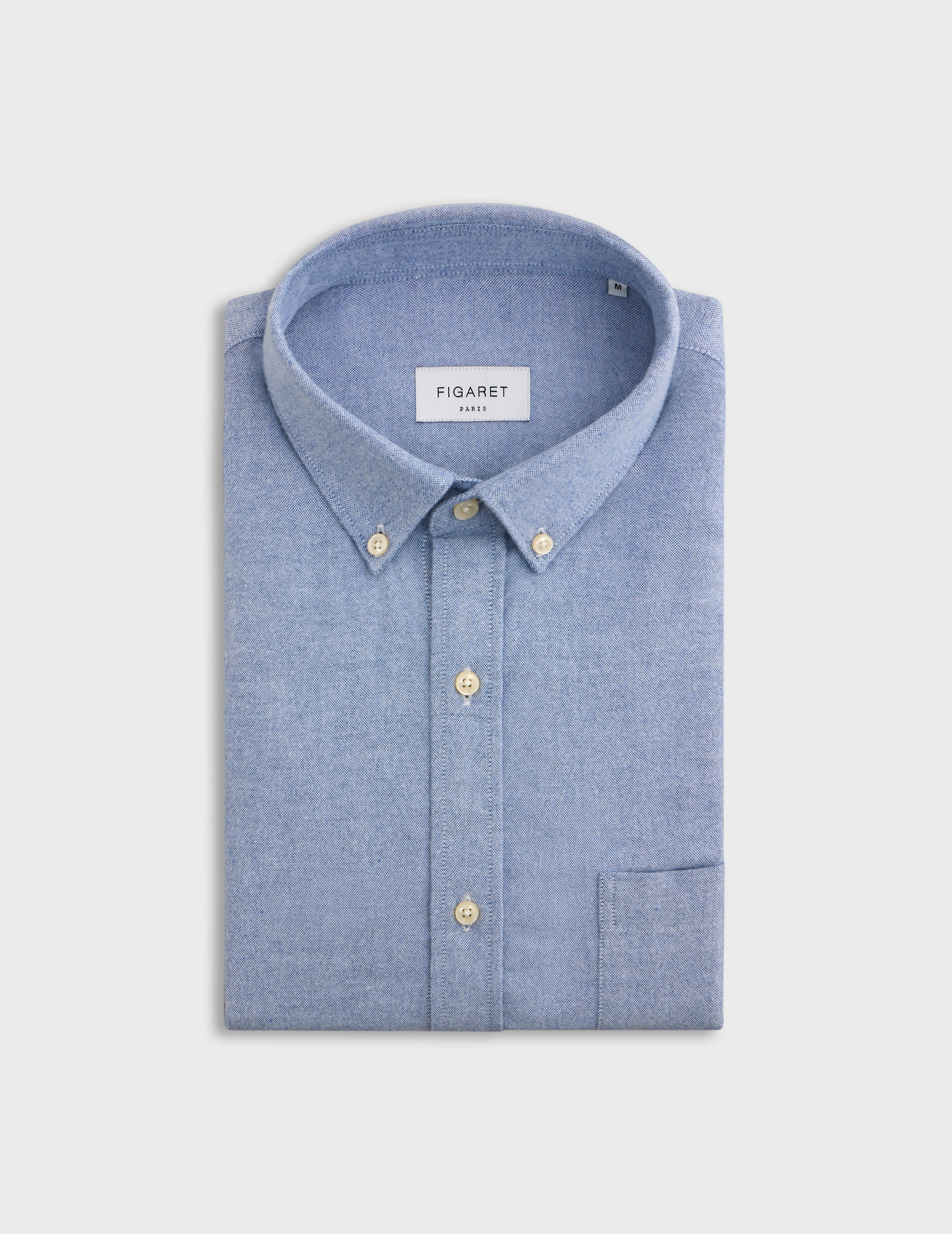 Chemise gabriel col américain avec poche poitrine en oxford gratté uni bleu