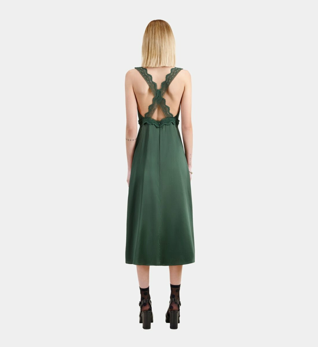 Robe Nuisette Longue Verte Avec Guipure Femme