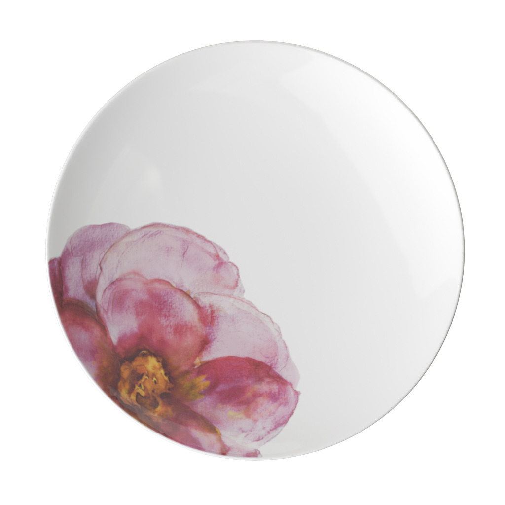 Rose Garden - Assiette plate à rebords, ronde, rose et blanche