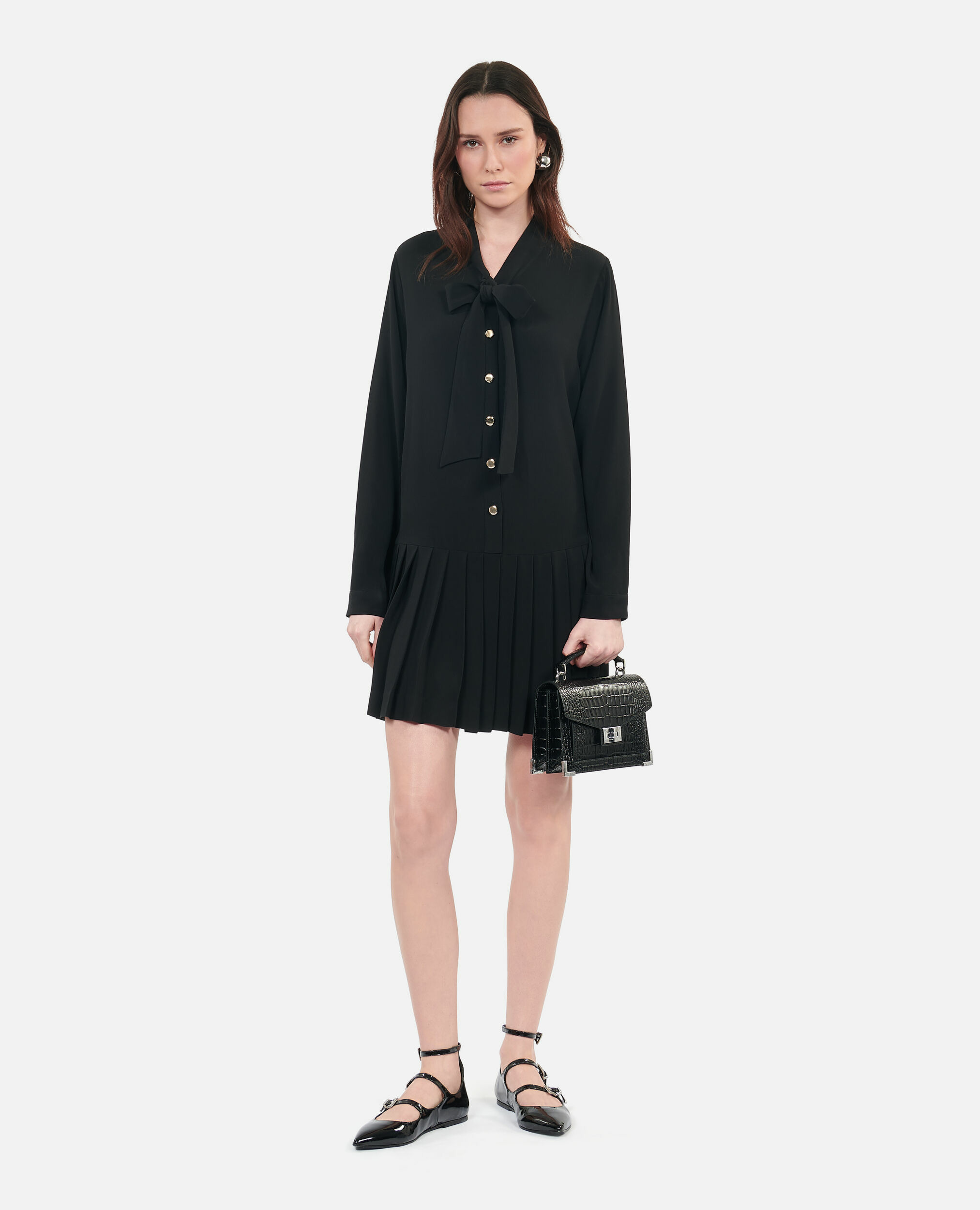 Robe Noire Courte Avec Plissage Femme
