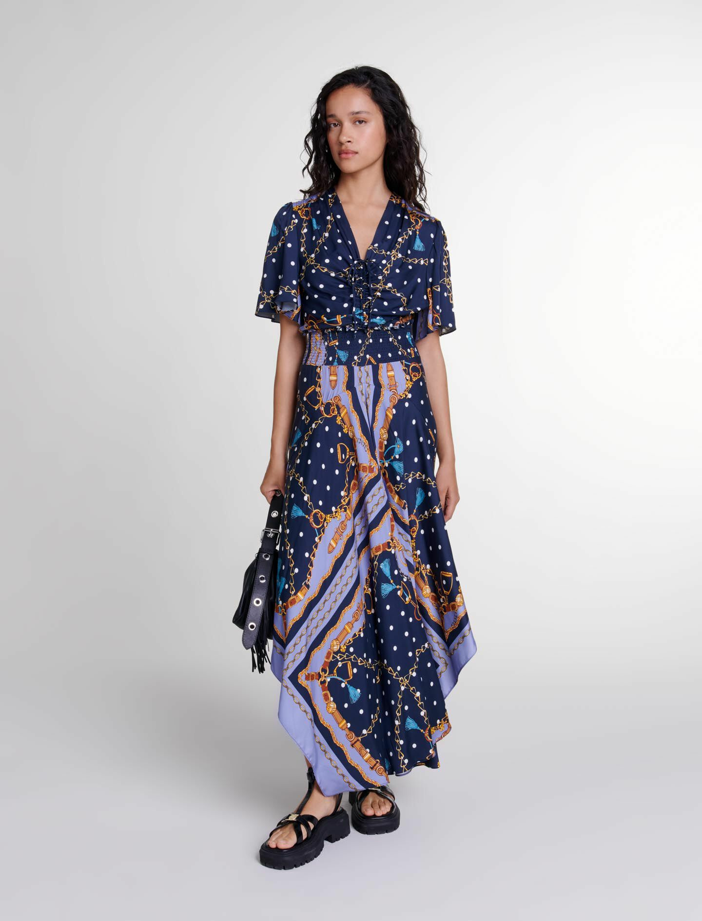 Robe longue satinée imprimée
