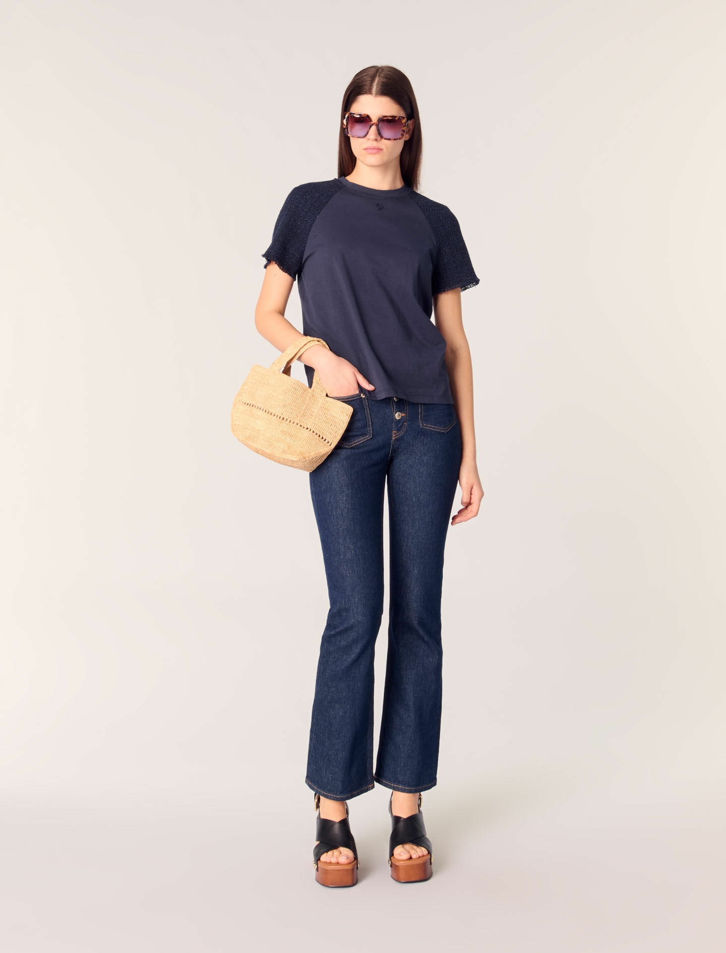 Tee-shirt à manches tweed