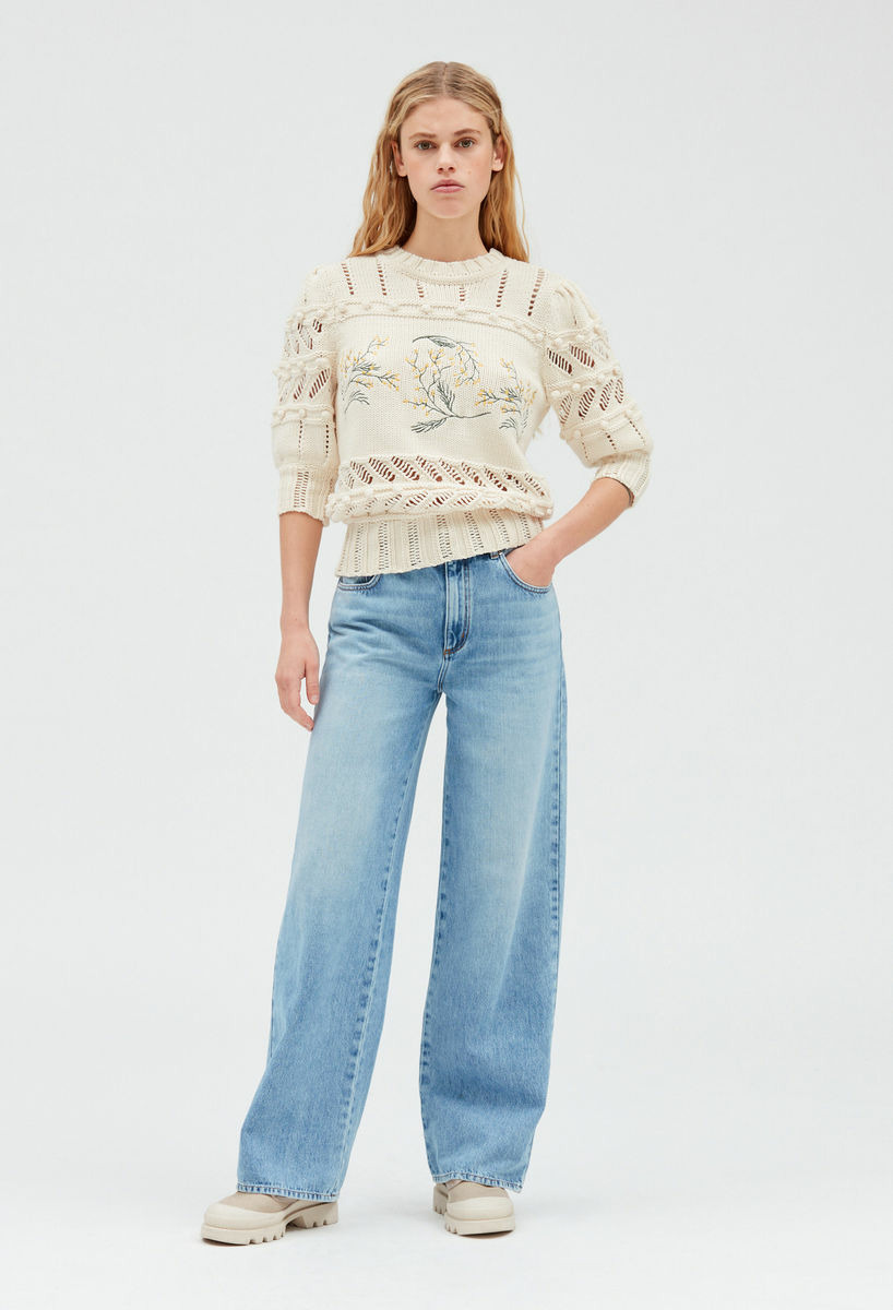 Pull maille broderies mimosa