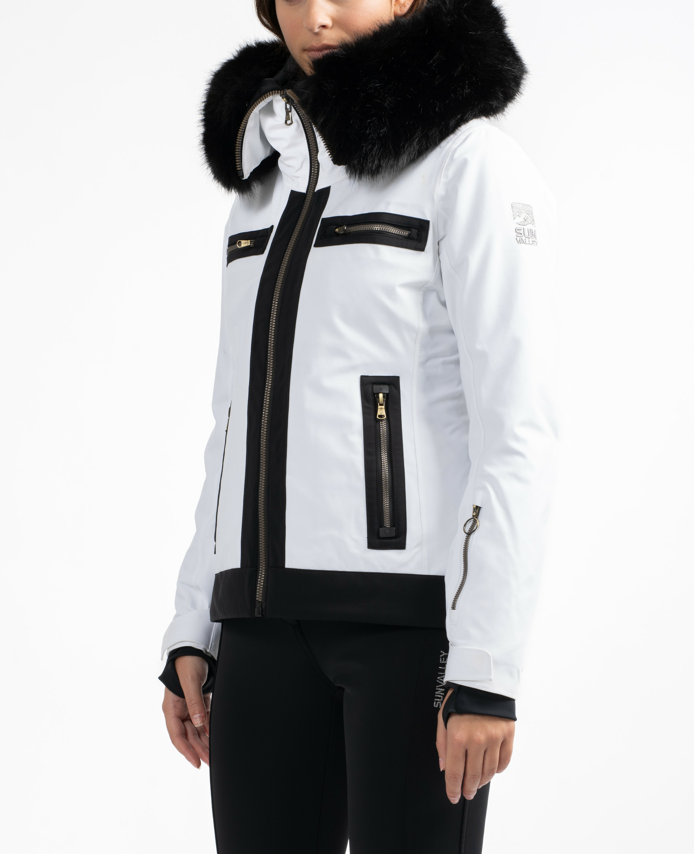 Veste de ski imprimée à col châle fourrure femme