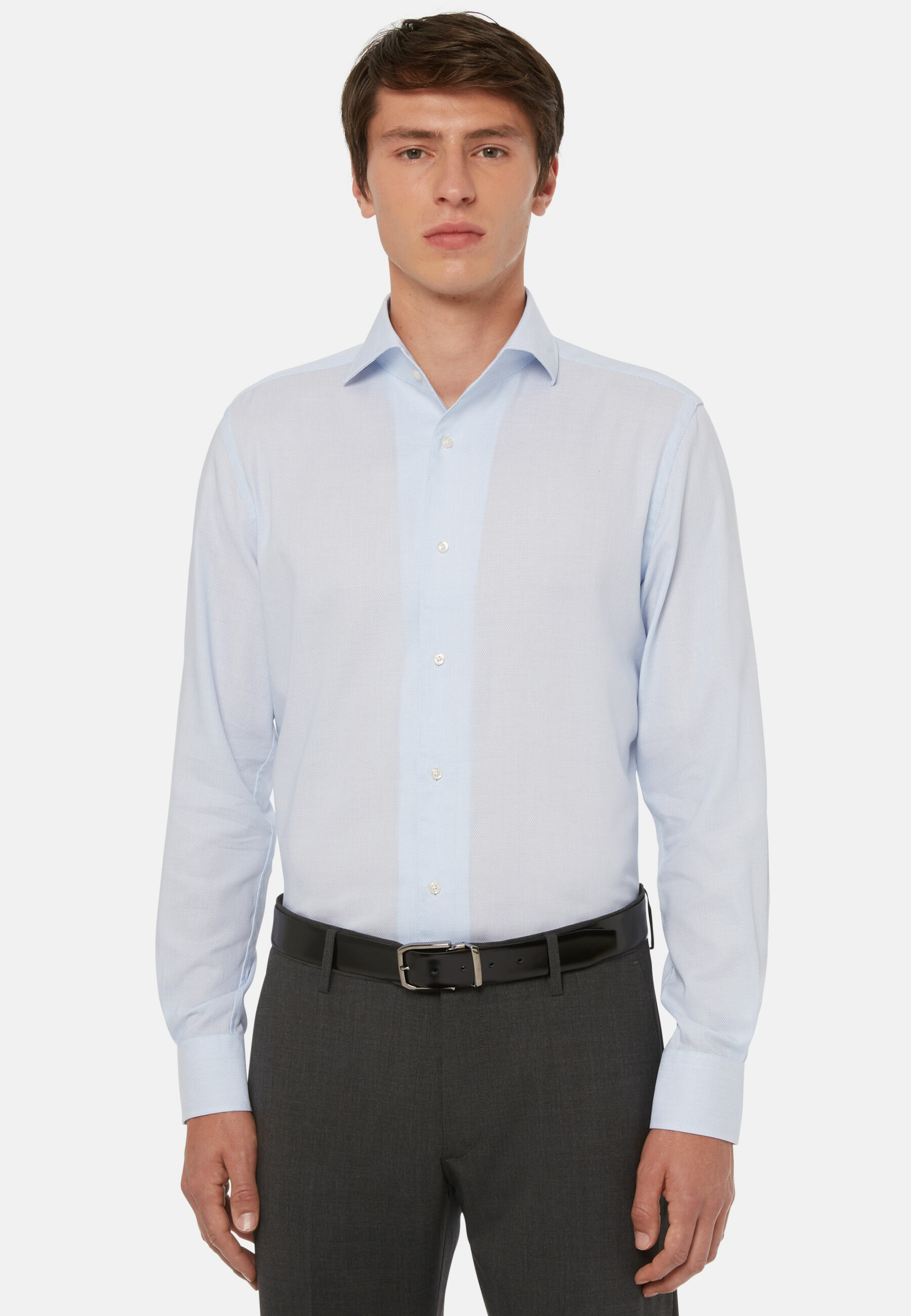 Chemise Bleu Clair En Coton Dobby Regular Fit