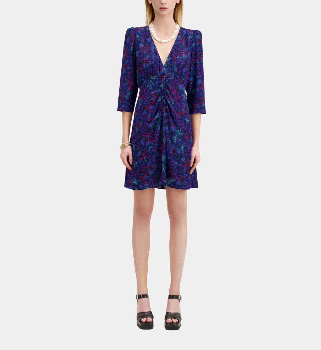 Robe Courte En Soie Manches 3/4 Gigot Femme