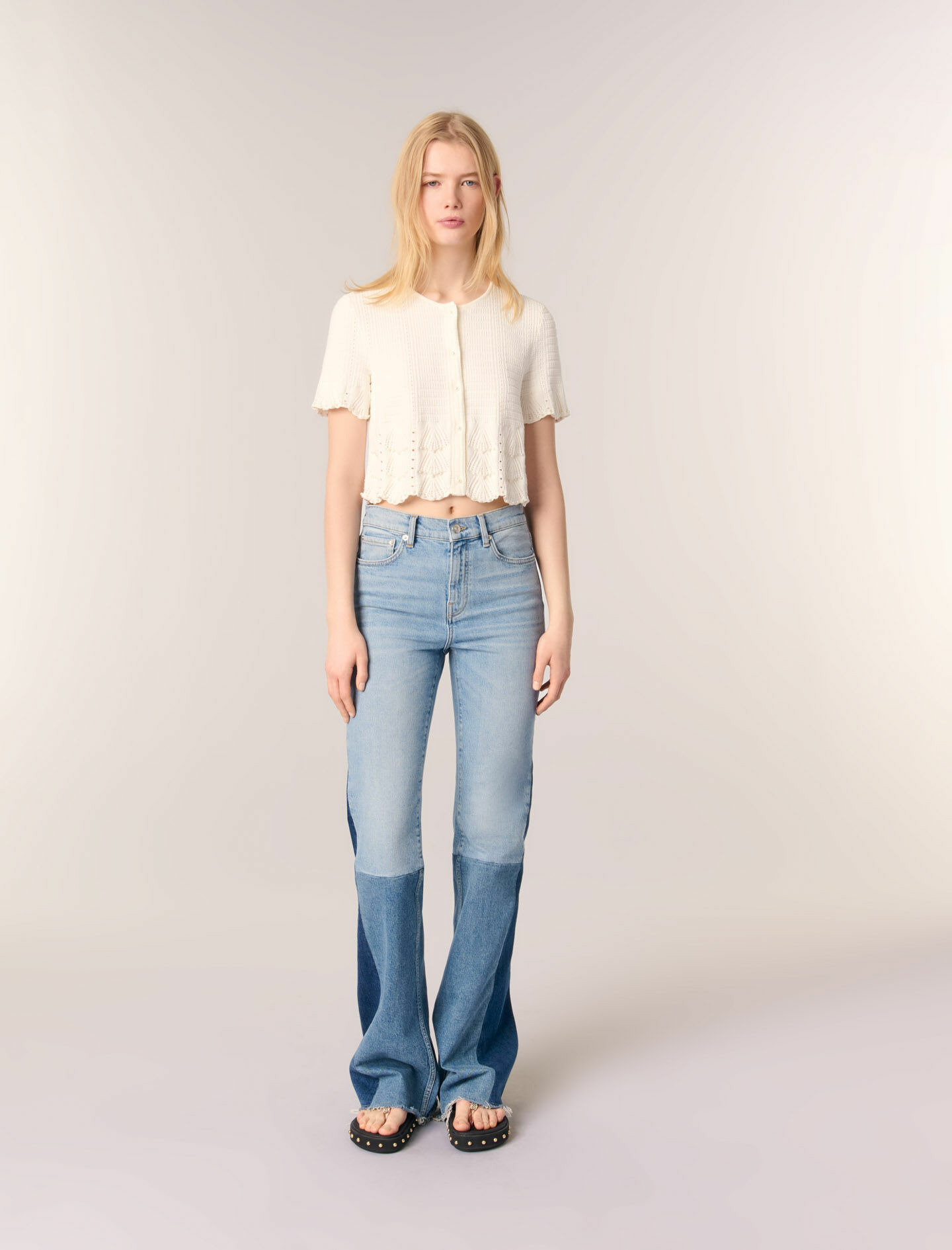 Cardigan en maille pointelle perlée