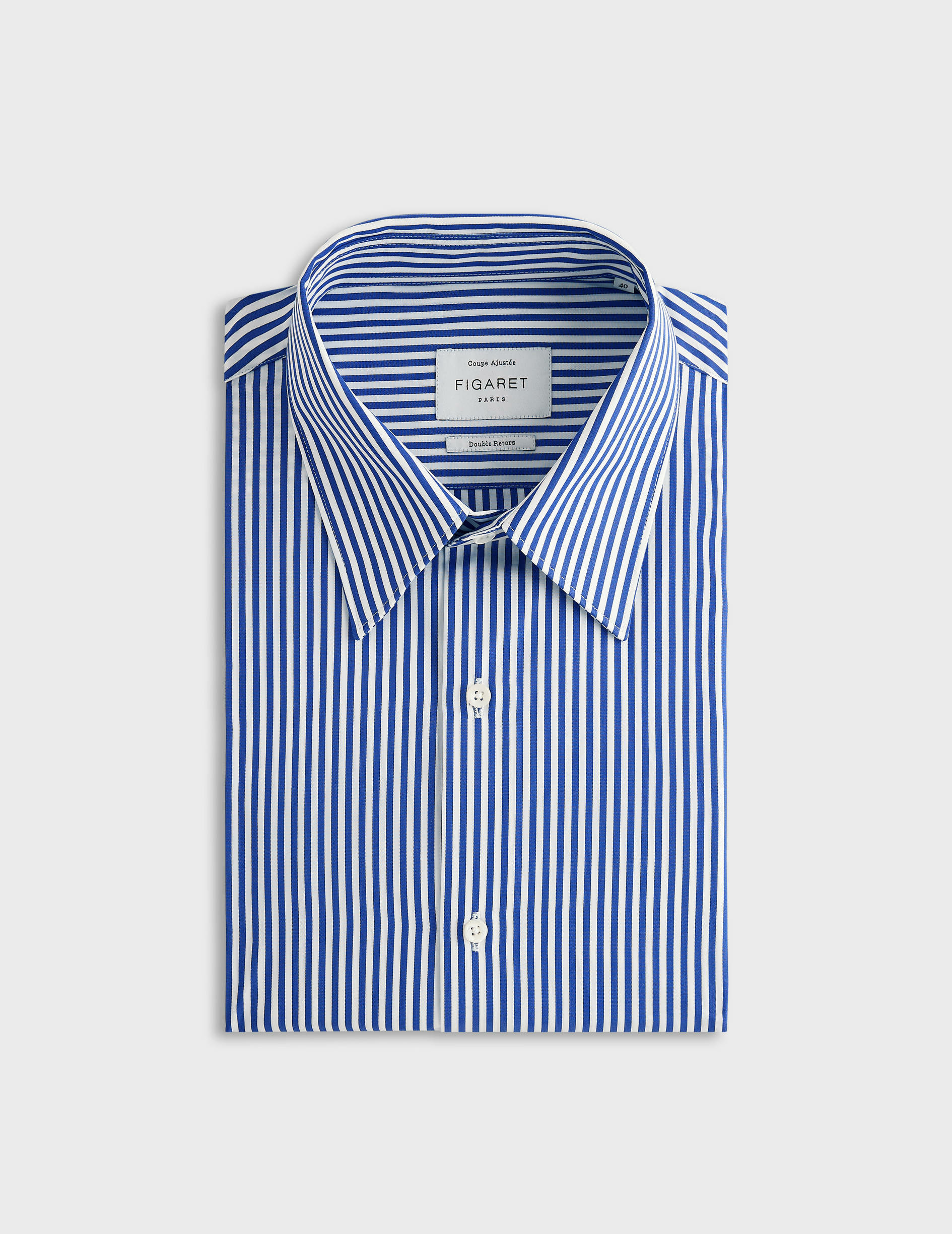 Chemise col prodigieux en popeline rayée marine