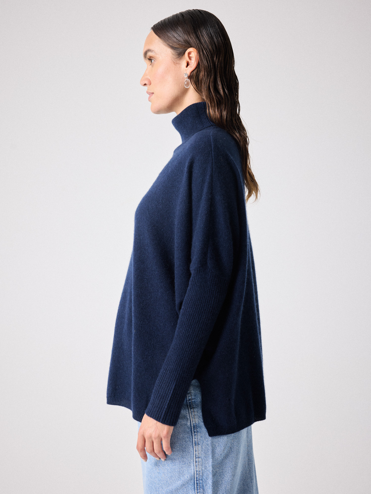 Pull poncho col roulé cachemire Margareth MARINE