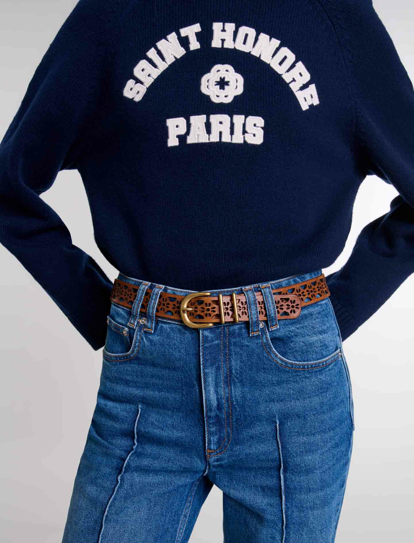 Ceinture en cuir détail fleurs