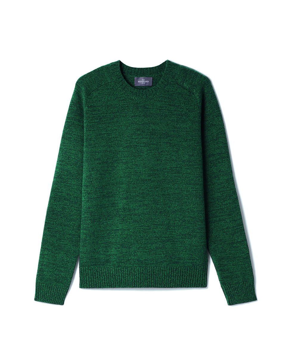 Pull col rond mouliné à coudières - Homme - VERT ZURICH/ESTRAGON