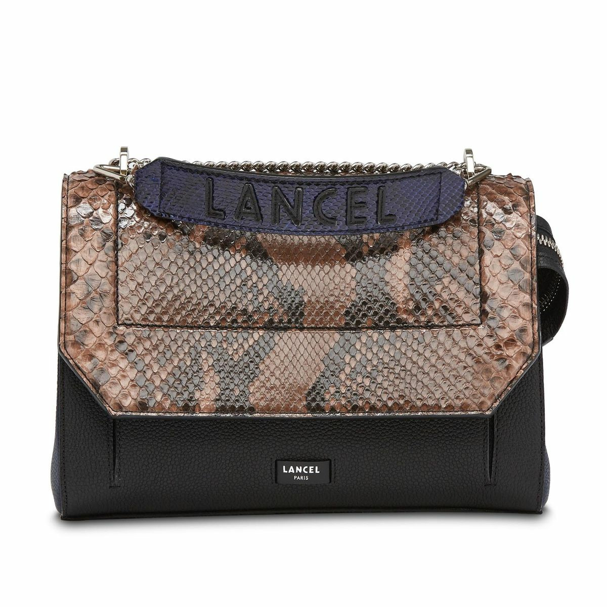 Ninon de Lancel - Sac rabat avec poignée - Grand modèle - Noir/Bleu/Brun