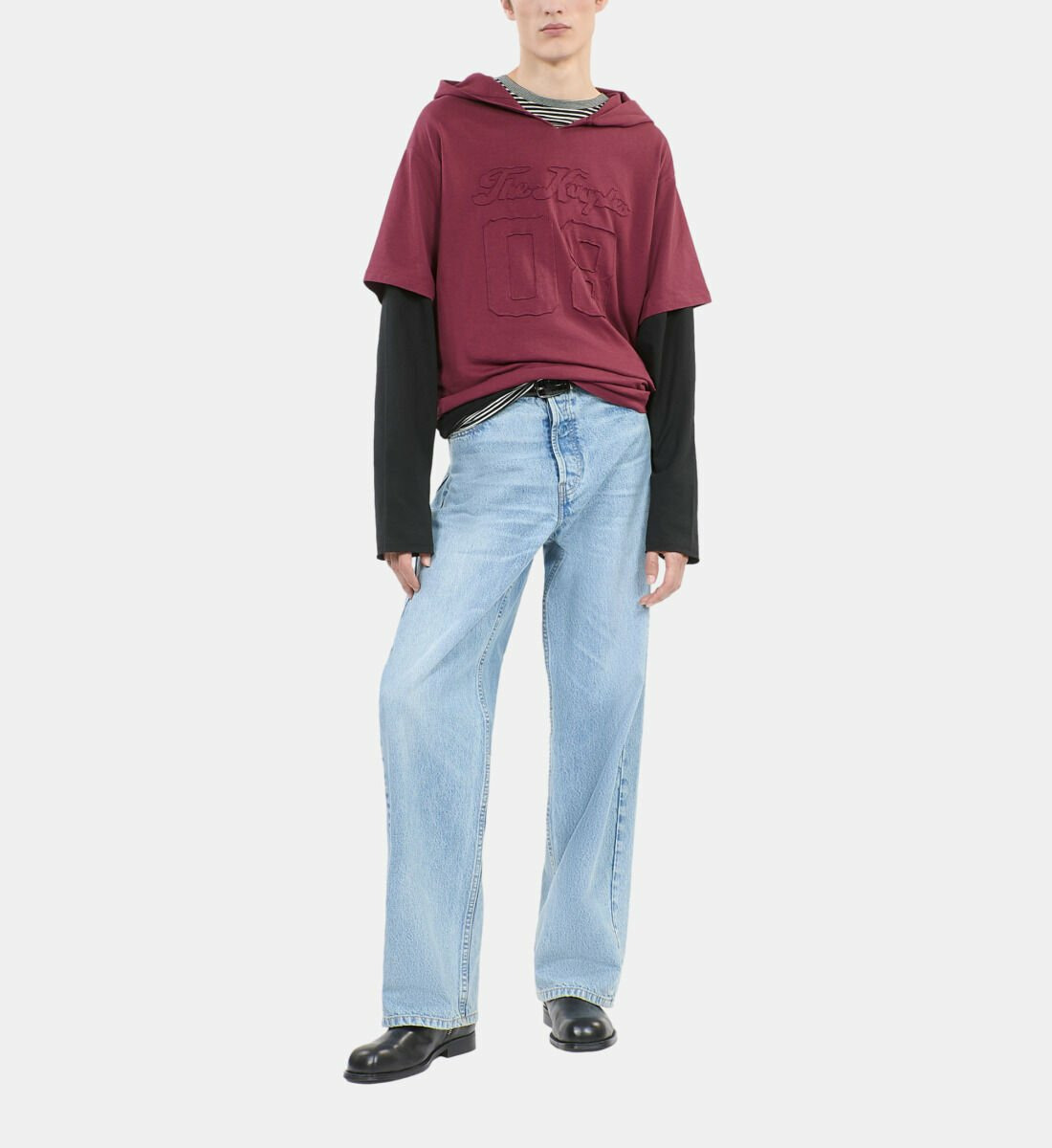 T-Shirt Manches Longues À Capuche Bordeaux Homme