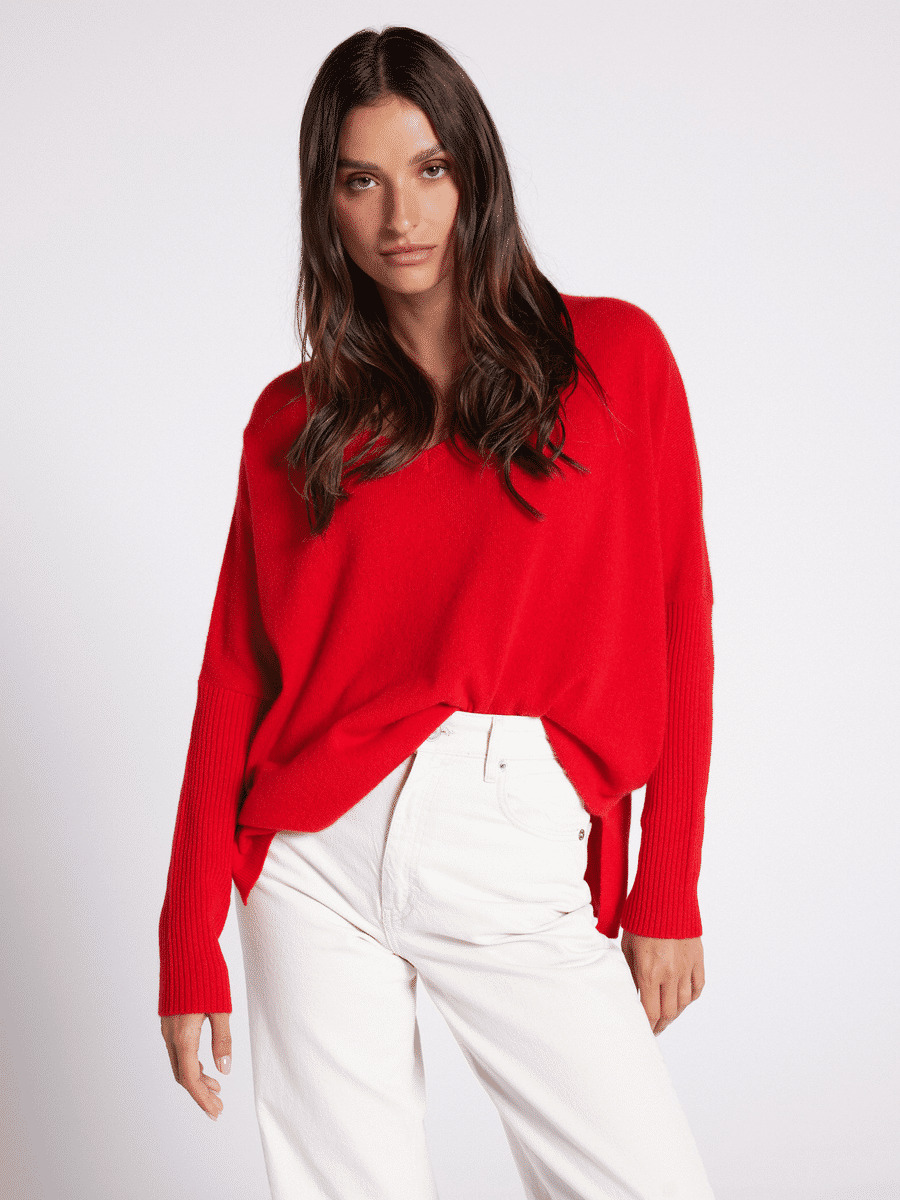 Pull poncho cachemire col V Faustine FAUSTINE_POPPY